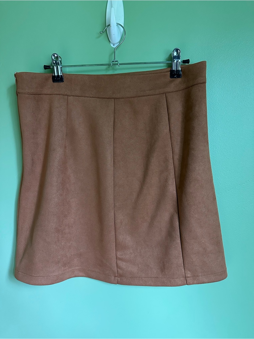 Brown Faux Suede Mini Skirt | A-Line | Size L | Fall Staple